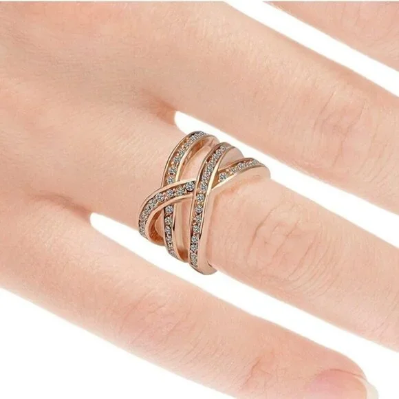 Cate & Chloe Nicole "Victorious" Criss Cross Ring Rose Gold CZ Costume Jewelry 6 - Picture 2 of 7